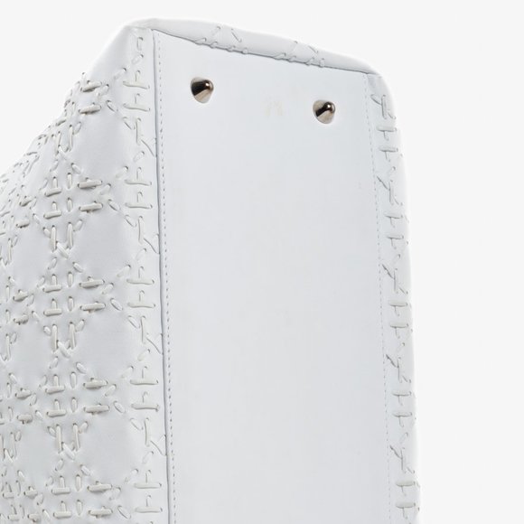 Christian Dior White Lambskin Stitched Woven Lady Dior Tote - Picture 5 of 11